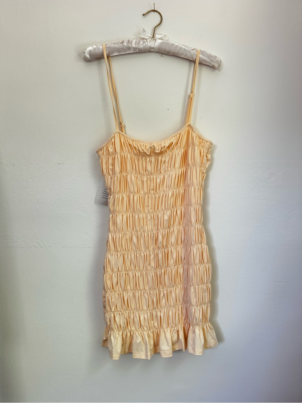 Revolve Peach Ruched Spaghetti Strap Mini Dress